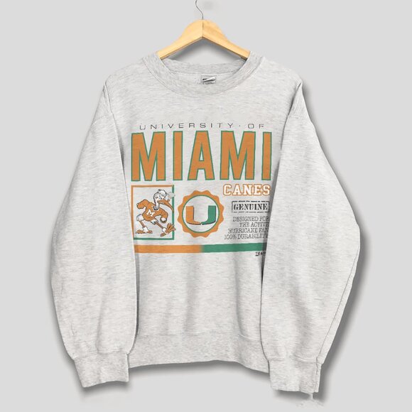 90's Vintage Miami Hurricanes Football Sweatshirt, Retro University of Miami Tee - Picture 1 of 2